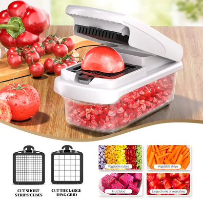 Original Professional Cutting Machine - Vegetable Chopper and Spiral Cutter, Food Chopper with Container, Fruit Slicer, Kitchen Tools and Gifts, Home Essentials (15 Chopping Functions, White) by All Mart Bristol Ltd