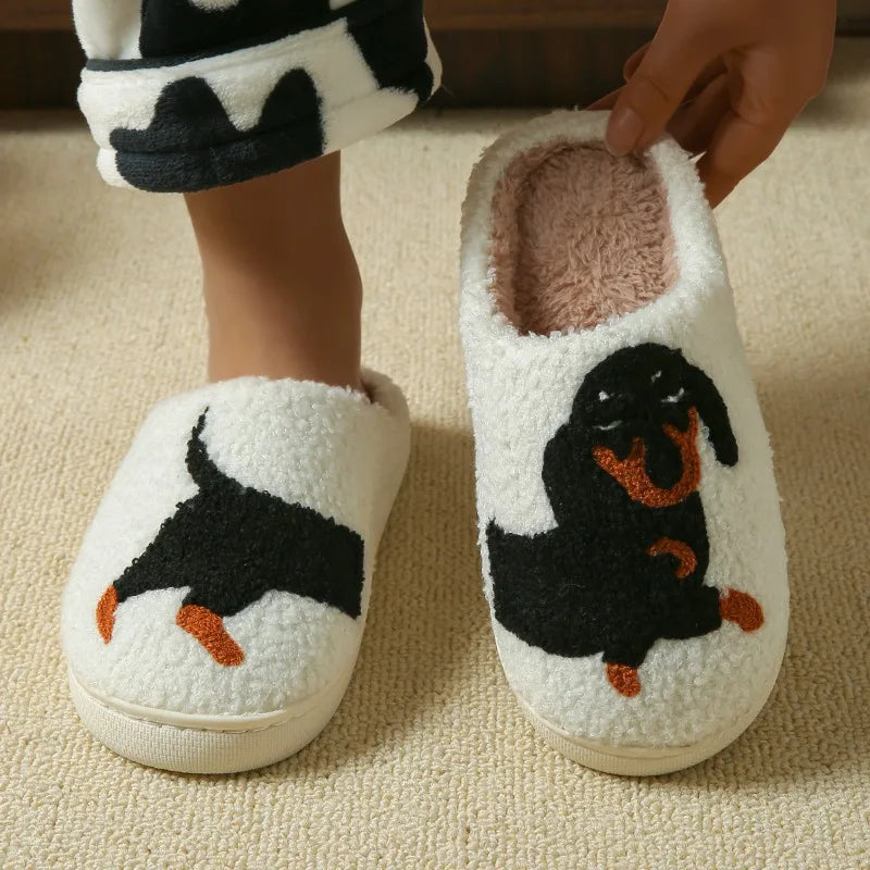 Cartoon Cute and Interesting Dachshund Dog Women Slippers Indoor Warm Comfort Lightweight Bedroom Winter Concise Cotton Shoes by All Mart Bristol Ltd
