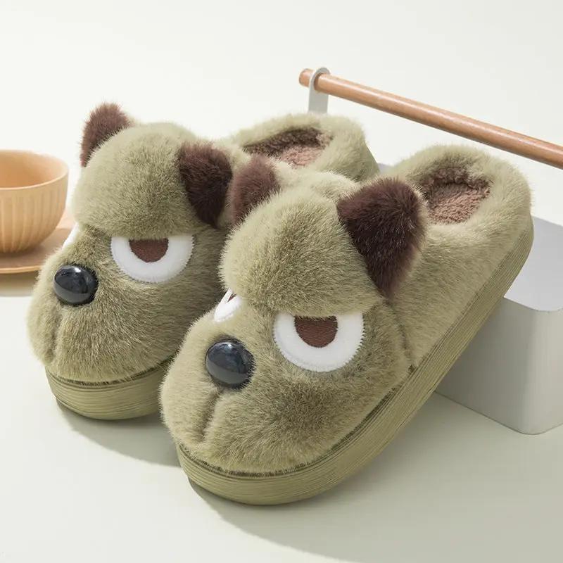 Warm And Cute Puppy Platform Non Slip Cotton Slippers by Dropshipman