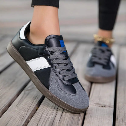 Womens Style White Lace Up Casual Sneakers With A Leopard Print Flat Sole by Dropshipman