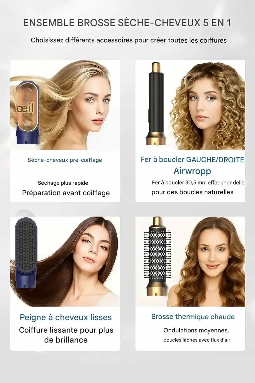 5 in 1 Hair Dryer Brush and Styler Kit Professional Hot Air Comb Curling Iron Hair Straightener for Volumizing and Styling by All Mart Bristol Ltd