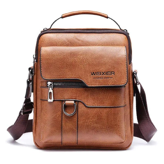 Popular Men's Messenger Bag One Shoulder Retro Business Backpack PU Leather Flaps Crossbody Bags Business Flap Male Solid Travel Bag by Dropshipman