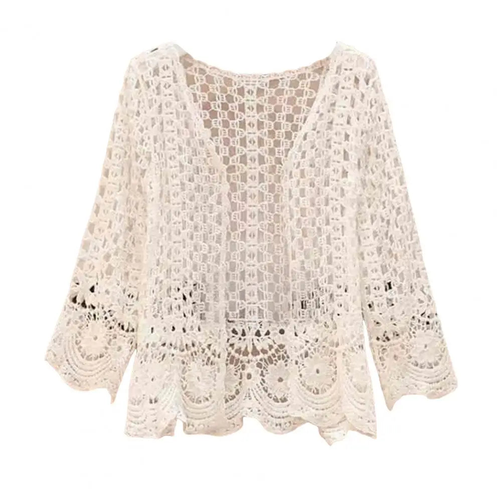 Handcrafted Lace Cardigan Crochet Women Cardigan 2025 3/4 Sleeve Hollow Out Open Front Sheer Sweater Boho Summer Knit Shrug by All Mart Bristol Ltd