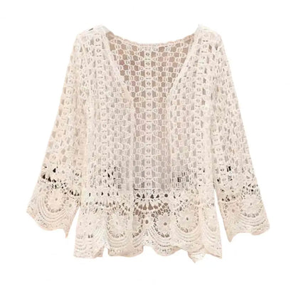 Handcrafted Lace Cardigan Crochet Women Cardigan 2025 3/4 Sleeve Hollow Out Open Front Sheer Sweater Boho Summer Knit Shrug by All Mart Bristol Ltd