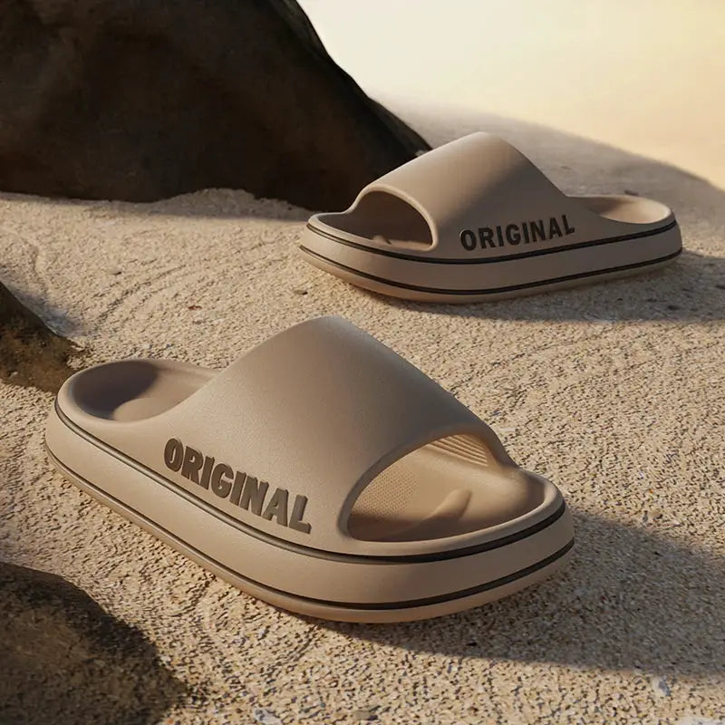 Mens Thick Sole Indoor Bathroom Anti Slip Shoes Summer Couple Sandals Feslishoet Women Letter Slippers Beach Slides Solid Color by All Mart Bristol Ltd