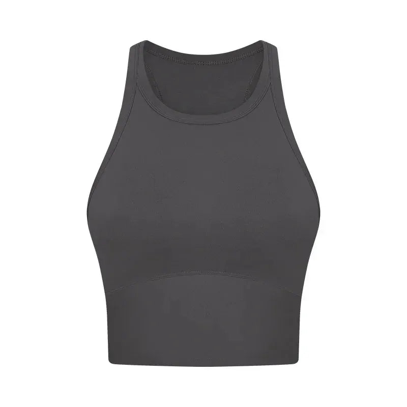 Built-in chest patch, high-end women's yoga vest, nude feel Leica gym exercise sports bra, hanging neck style by All Mart Bristol Ltd