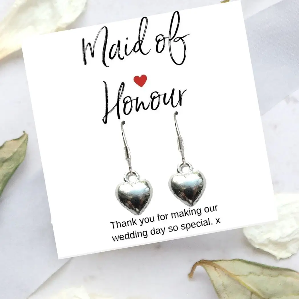 Maid of Honour Heart Earrings & Thank You Card Gift by Aye Do Gifts