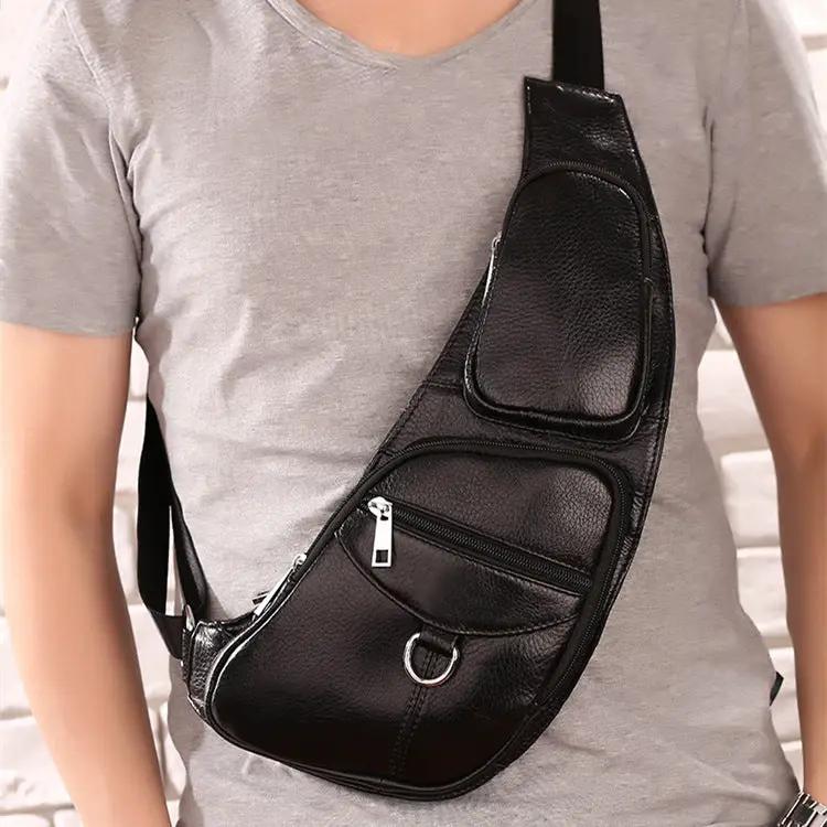 Leather Men's Chest Bag First Layer Cowhide Casual Satchel by Dropshipman