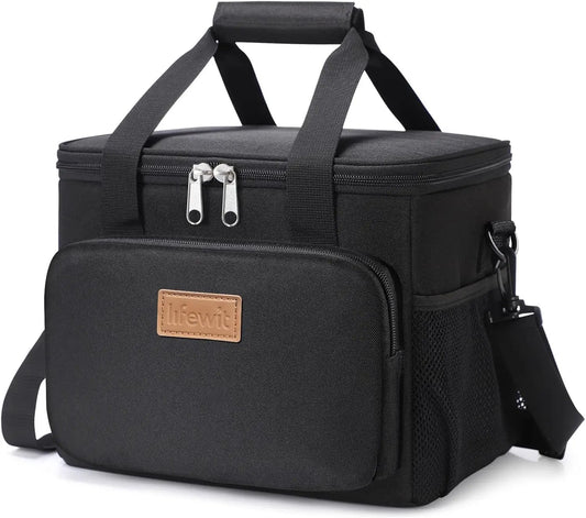 Stylish Black Insulated Lunch Bag - 9L Soft Cooler Tote for Adults, Perfect for 12 Cans by All Mart Bristol Ltd