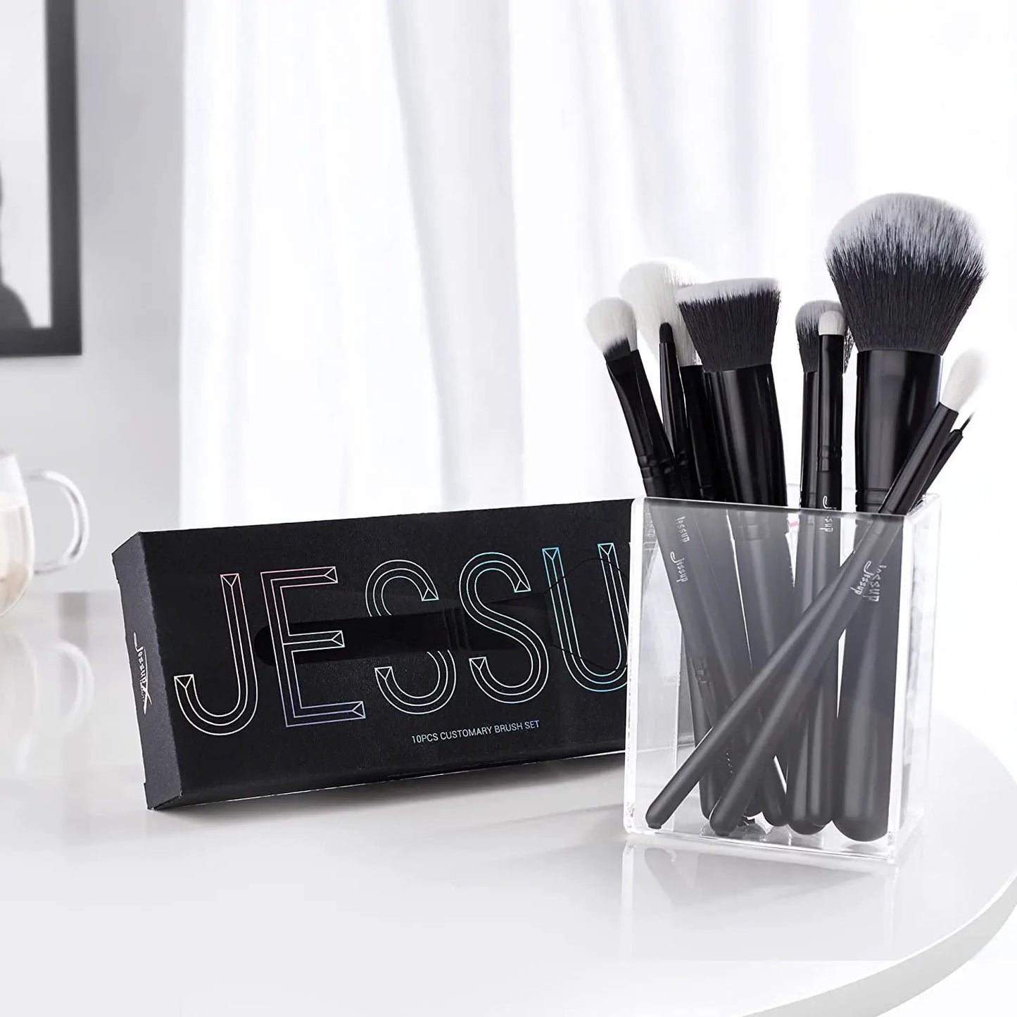 Professional 10-Piece Makeup Brush Set - Premium Black Brushes for Flawless Foundation, Blending, Blush, Concealer, Eyeshadow, Eyebrow, and Eyeliner Application by All Mart Bristol Ltd