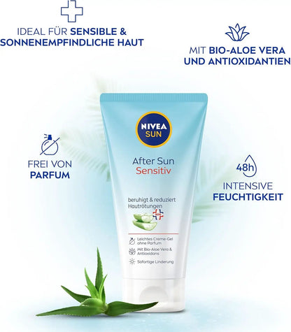 NIVEA SUN After Sun Sensitive SOS Cream Gel - Soothing Cooling Gel with Organic Aloe Vera & Antioxidants for Sensitive Skin (175 ml) by All Mart Bristol Ltd