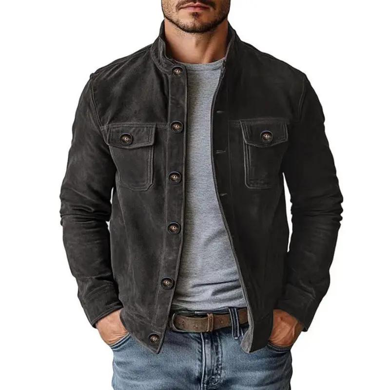 Vintage Single-breasted Jacket Men's Casual Motorcycle Faux Suede Tops by Dropshipman