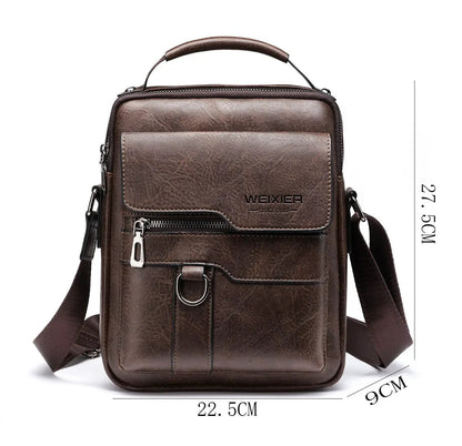 Popular Men's Messenger Bag One Shoulder Retro Business Backpack PU Leather Flaps Crossbody Bags Business Flap Male Solid Travel Bag by Dropshipman