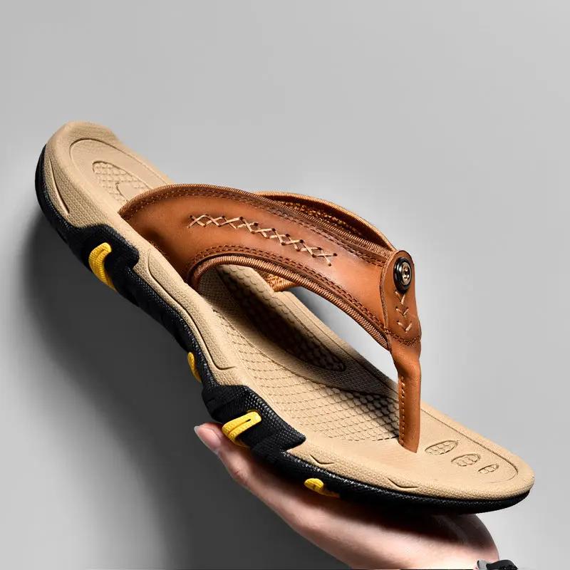 Genuine Leather Flip Flops Outdoor Wear Non-slip by Dropshipman