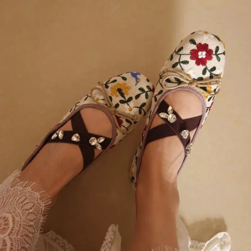 Embroidery Flower Ballet Flats Women Rhinestone Leopard Shallow Casual Footwear Female Comfy Fashion Brand Mary Jane Shoes Women by All Mart Bristol Ltd