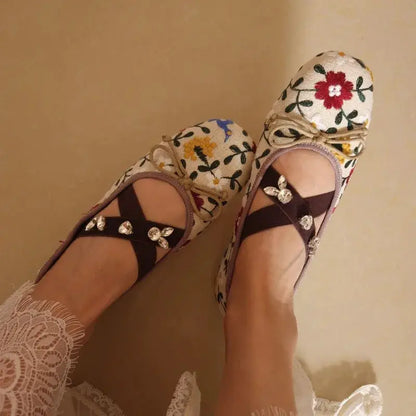Embroidery Flower Ballet Flats Women Rhinestone Leopard Shallow Casual Footwear Female Comfy Fashion Brand Mary Jane Shoes Women by All Mart Bristol Ltd