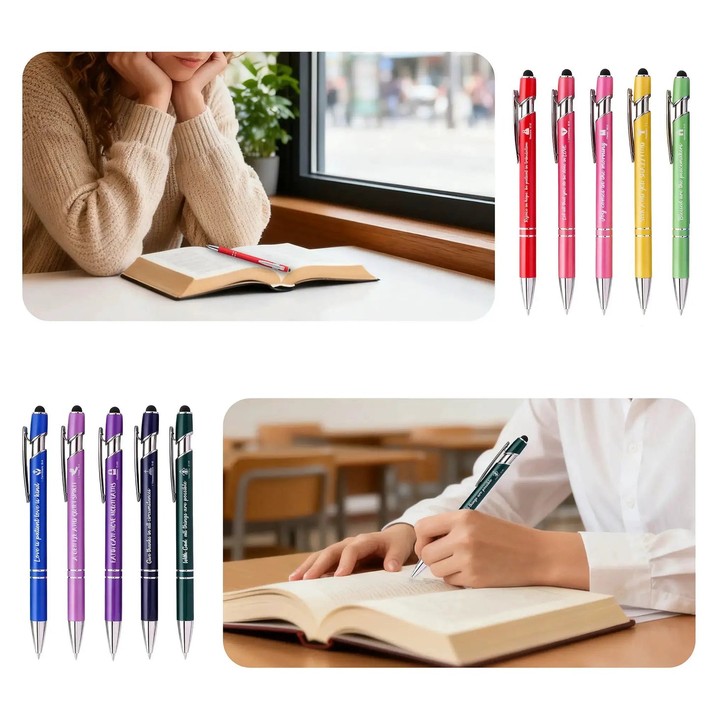 10/20 Pcs Bible Verse Ballpoint Pens with Stylus Tips, Smooth Black Ink Writing, Inspirational Faith Gifts for Women, Cute Pen for Nurses, School, Office, and Church Supplies by All Mart Bristol Ltd