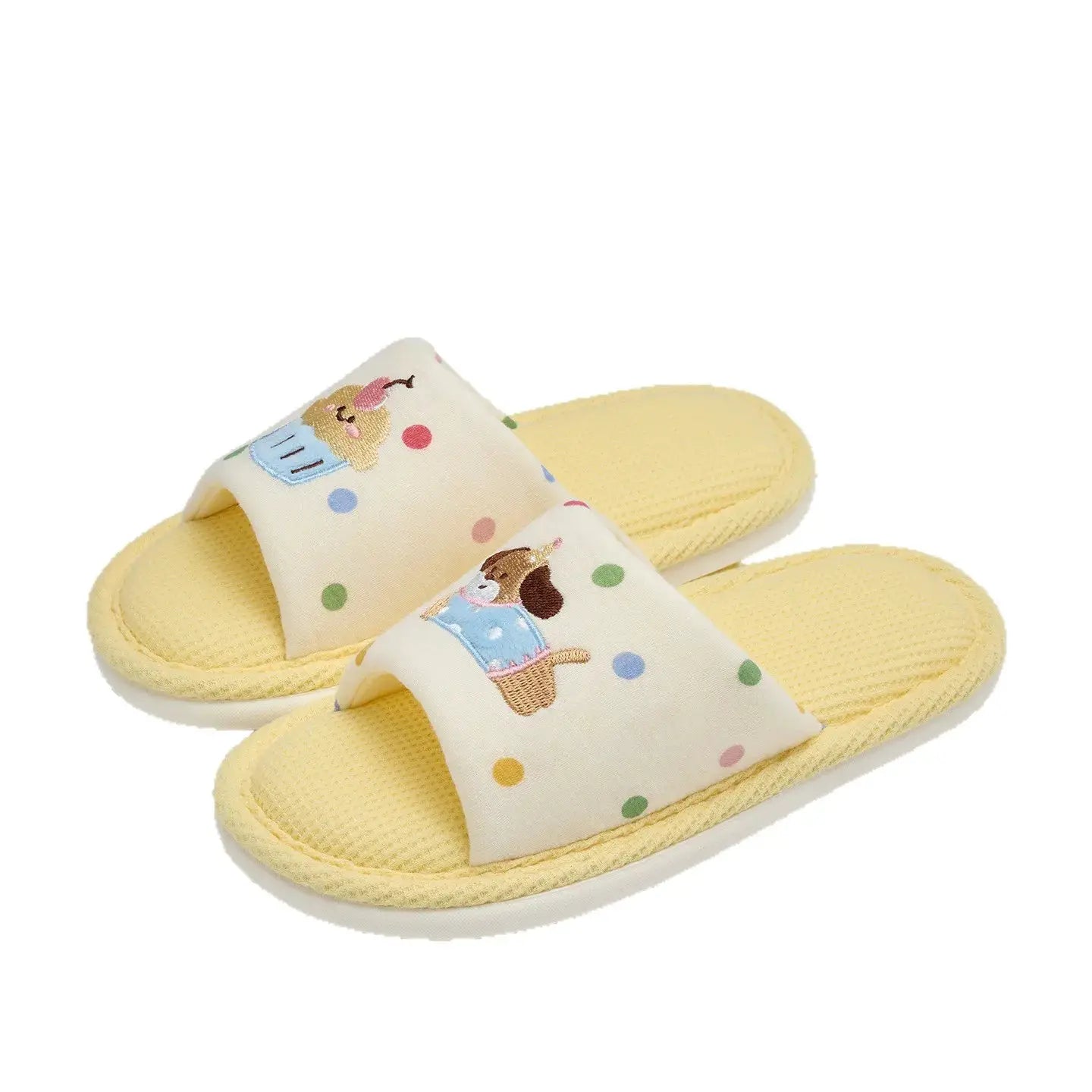 Women's Cartoon Embroidery Linen Slippers, Breathable Cotton Linen House Shoes, Comfortable Non-Slip Indoor Home Slides by All Mart Bristol Ltd