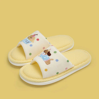 Women's Cartoon Embroidery Linen Slippers, Breathable Cotton Linen House Shoes, Comfortable Non-Slip Indoor Home Slides by All Mart Bristol Ltd