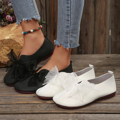 Women's Comfortable Flat Shoes, Decorated with Bows, Trending Round-Toe Chunky Shoes by All Mart Bristol Ltd