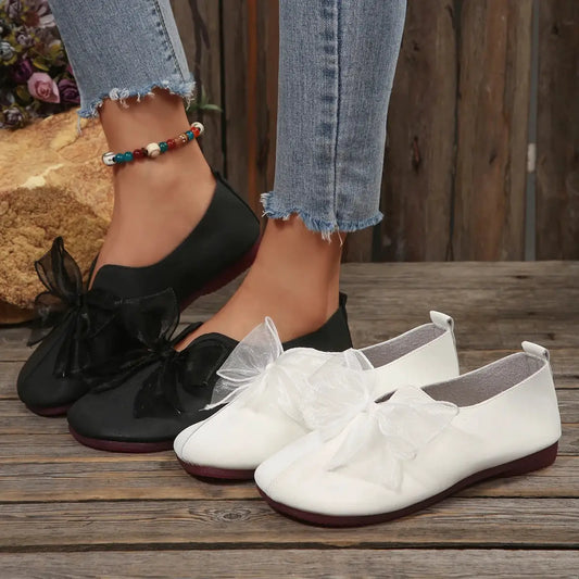 Women's Comfortable Flat Shoes, Decorated with Bows, Trending Round-Toe Chunky Shoes by All Mart Bristol Ltd