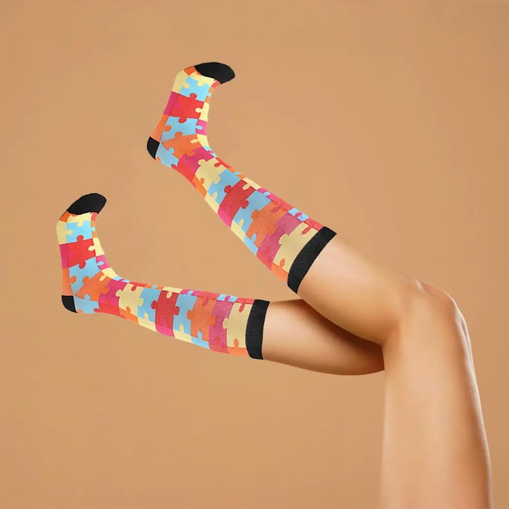 Flo Fashion Bright Pattern Knee-High With Nylon, Yarn & Spandex Compression Sock, Puzzle, L/XL by Flo