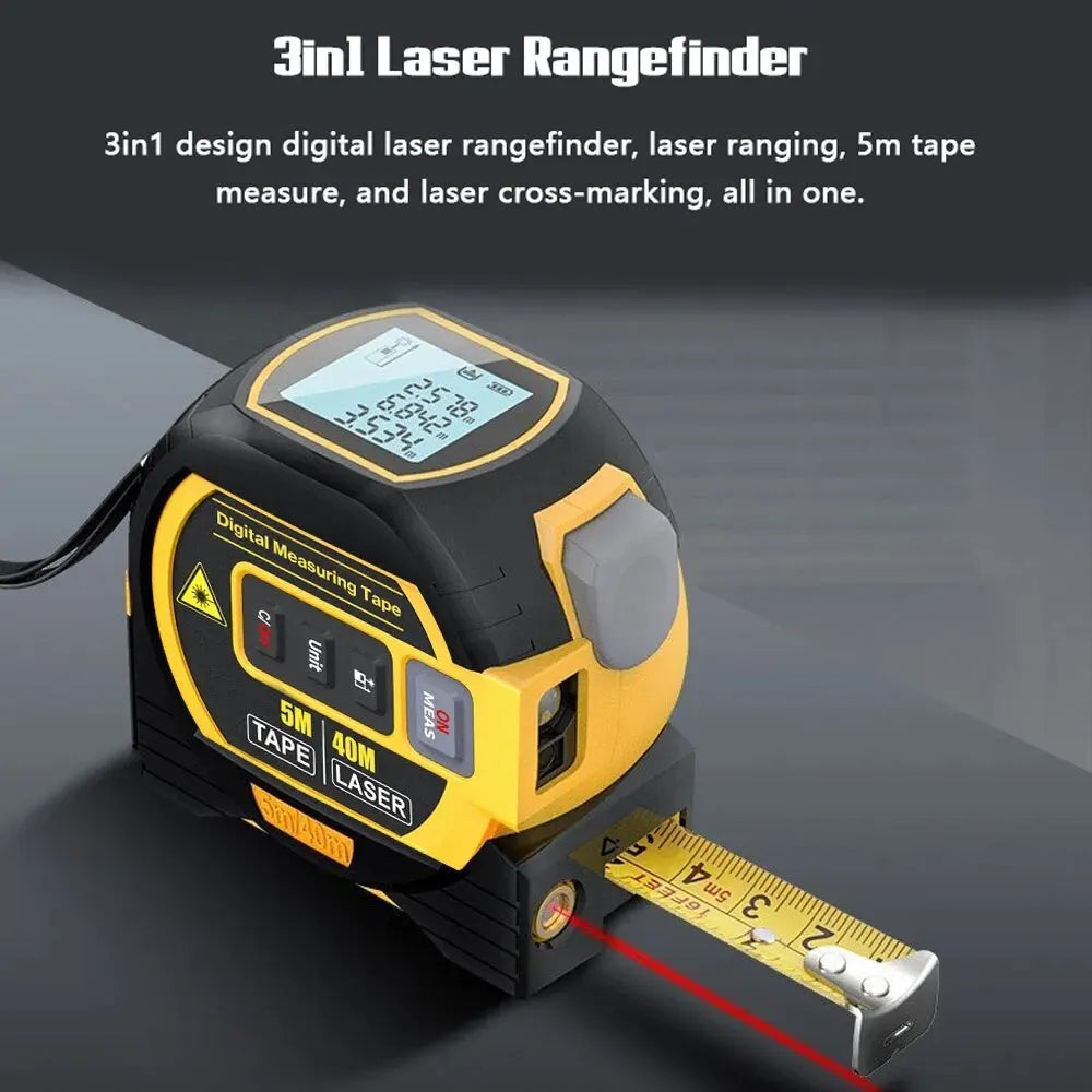 Laser Tape Measure 3 in 1 Digital Tape Measure High Precision Laser Rangefinder Steel Tape Measure