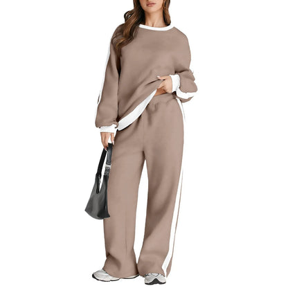 Cross-Border Spring and Autumn Casual Elegant Simple Color-Block Long Sleeve Fashion Loose Commuter Style Base Pullover Sweatshi by All Mart Bristol Ltd