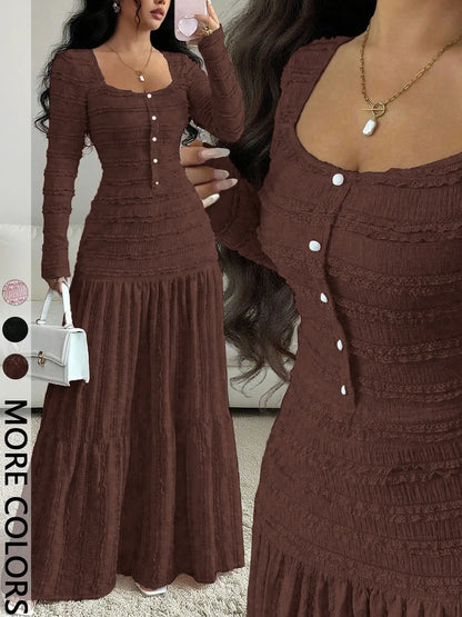 Women'S Casual Elegant Party Sweet Cute Long Sleeve Square Neck Dress, Womenswear Stylish Ladies' Formal Evening Wear Elegant Gown, Perfect for Special Occasions Valentine'S Day, Sweet and Cute by All Mart Bristol Ltd