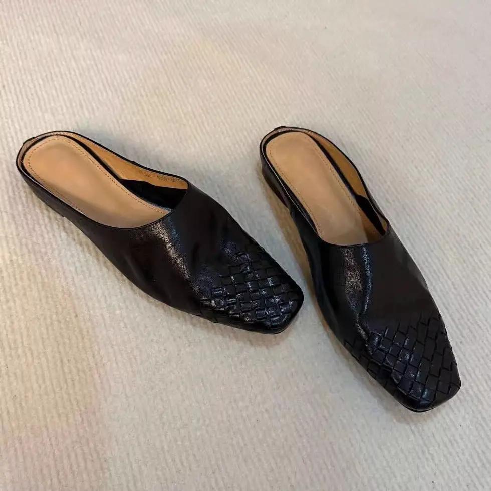 Retro Woven Closed-toe Half Slippers Women's by Dropshipman