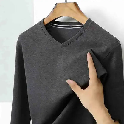 All-season Men's Light Gray V-neck Long Sleeve Knitwear Comfortable Casual Pullover for All Occasions by All Mart Bristol Ltd