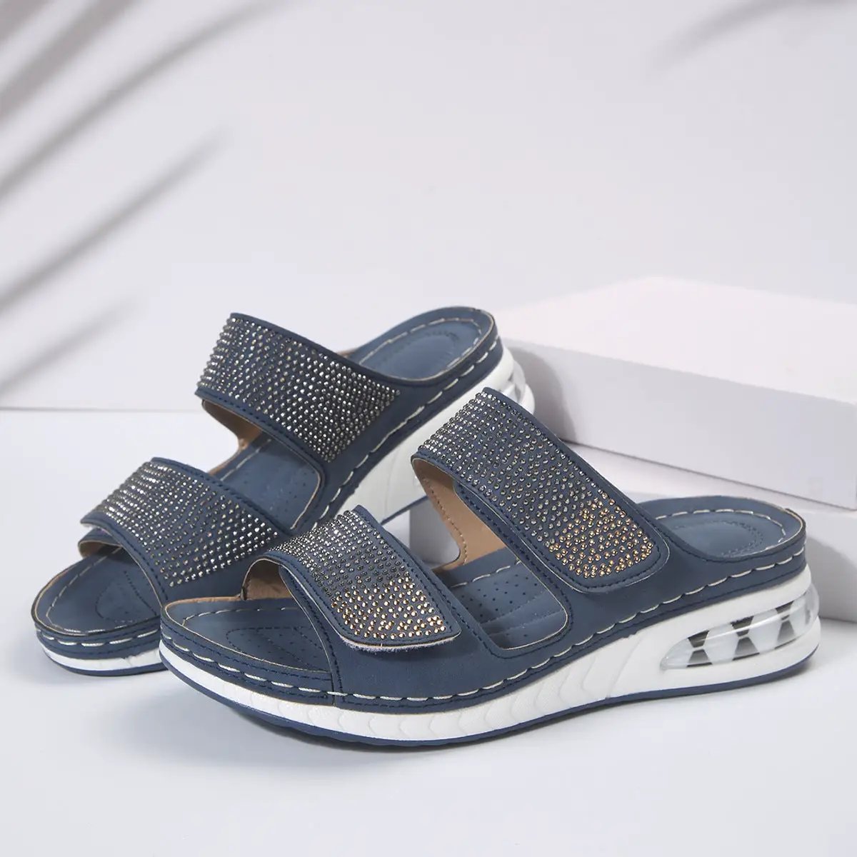 New Air Cushion Wedges Sandals Summer Casual Rhinestone Slides Roman Sandals For Women Non-slip Beach Shoes by Dropshipman