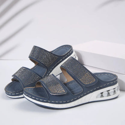 New Air Cushion Wedges Sandals Summer Casual Rhinestone Slides Roman Sandals For Women Non-slip Beach Shoes by Dropshipman