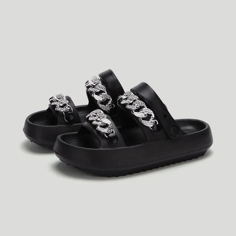 Chains Thick-soled Slippers For Women Indoor Floor House Shoes Summer Outdoor EVA Sandals Two-wearing Beach Shoes by Dropshipman
