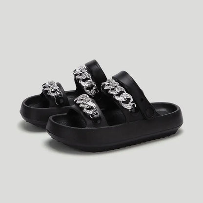 Chains Thick-soled Slippers For Women Indoor Floor House Shoes Summer Outdoor EVA Sandals Two-wearing Beach Shoes by Dropshipman