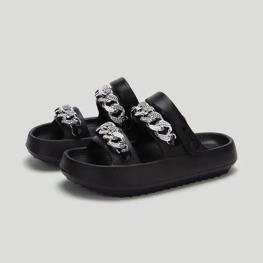 Chains Thick-soled Slippers For Women Indoor Floor House Shoes Summer Outdoor EVA Sandals Two-wearing Beach Shoes by Dropshipman
