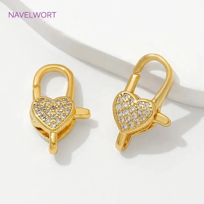 18K Gold Plated Inlaid Zircon Heart Lobster Clasps,Connectors For Jewelry,Clasp For Bracelet,DIY Jewelry Making Accessories by All Mart Bristol Ltd