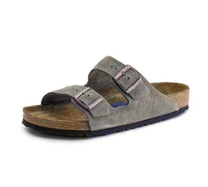 Double-breasted Cork Outer Leather Surface Boken Slippers by Dropshipman
