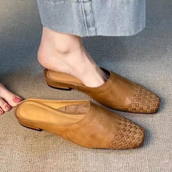 Retro Woven Closed-toe Half Slippers Women's by Dropshipman