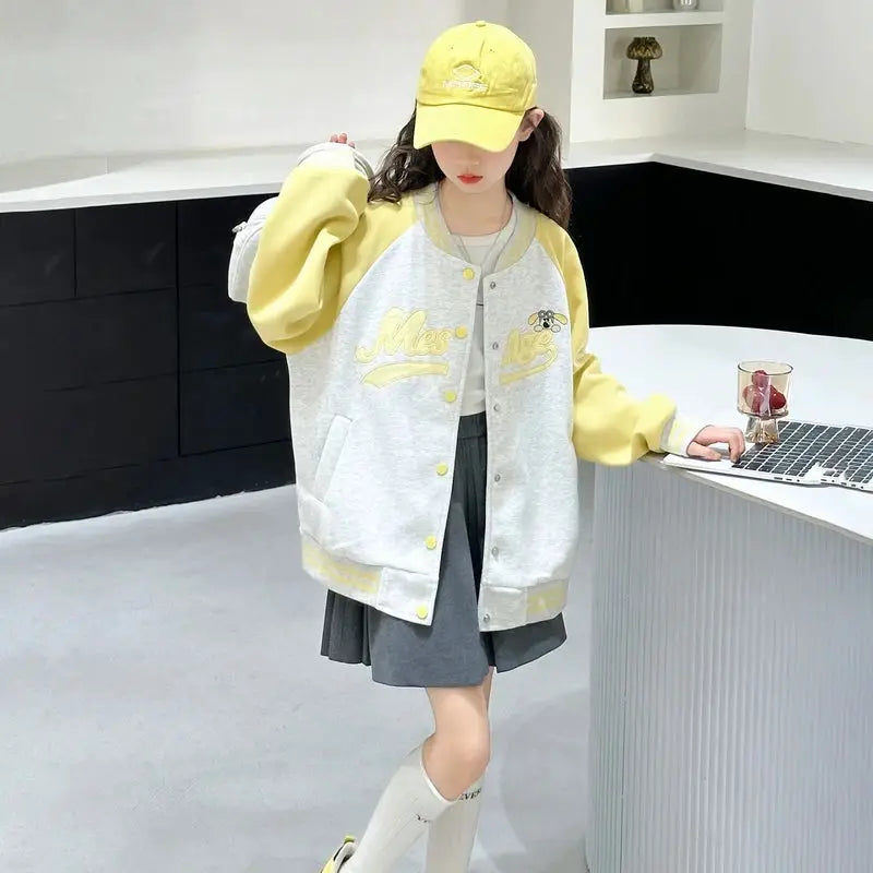 Teenage Girls Casual Baseball-Uniform Coat Loose Style Kids Spring Autumn Sporty Jacket Children New Arrival Sports Costume by All Mart Bristol Ltd