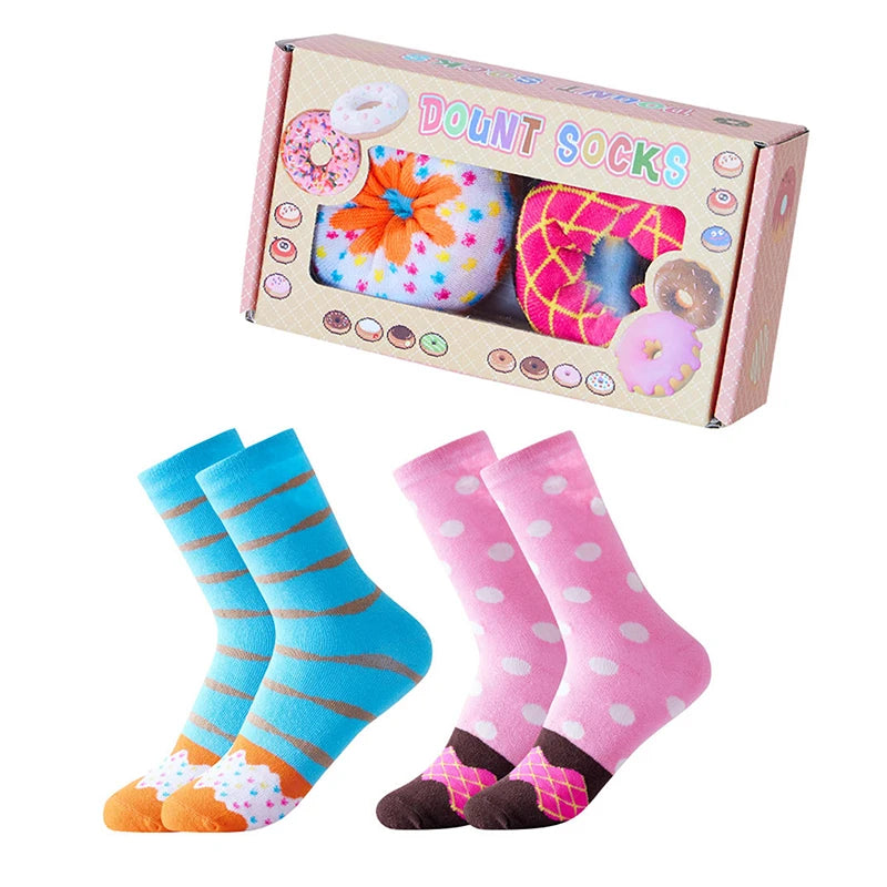 Mid-Calf Socks For Men And Women, Novelty And Fun Colorful Pink Donut Gift Box Socks, Comfortable And Breathable by All Mart Bristol Ltd