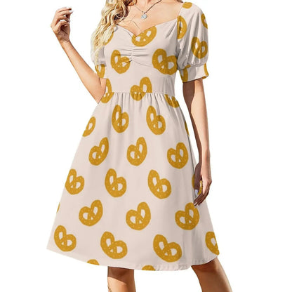 Pretzel Pink Pattern Women's Hip Hop Streetwear Dress Graphic Print Party Club Wear Cartoon Background Texture Pattern Evening by All Mart Bristol Ltd