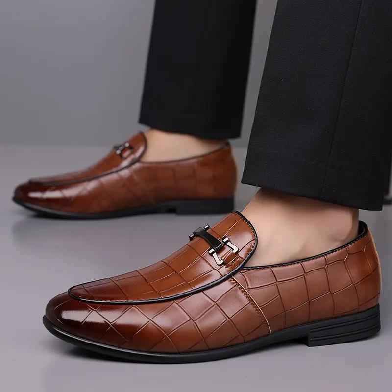 Men's Plaid Light Luxury Plus Size Rubber Sole Lightweight Leather Shoes by Dropshipman