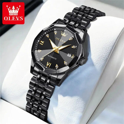 OLEVS Women's Watches Trend Elegant Sparkling Shining Diamond Scale Original Automatic Mechanical Wristwatch for Lady Waterproof by All Mart Bristol Ltd