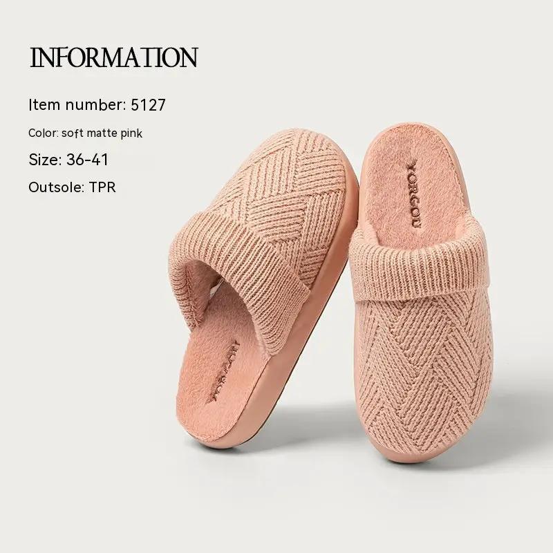 Yuangang Wool Cotton Slippers Women's Fleece-lined Thermal Indoor Floor Thick Bottom Non-slip Household Men's Winter by Dropshipman