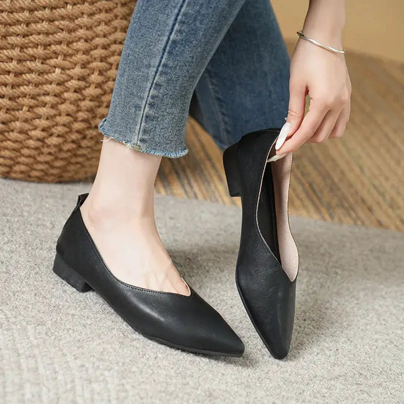 Spring and Autumn Fashion New Square Head Soft Leather Work Shoes Women's Shoes High Heels Thick Heels Shoes Women by All Mart Bristol Ltd
