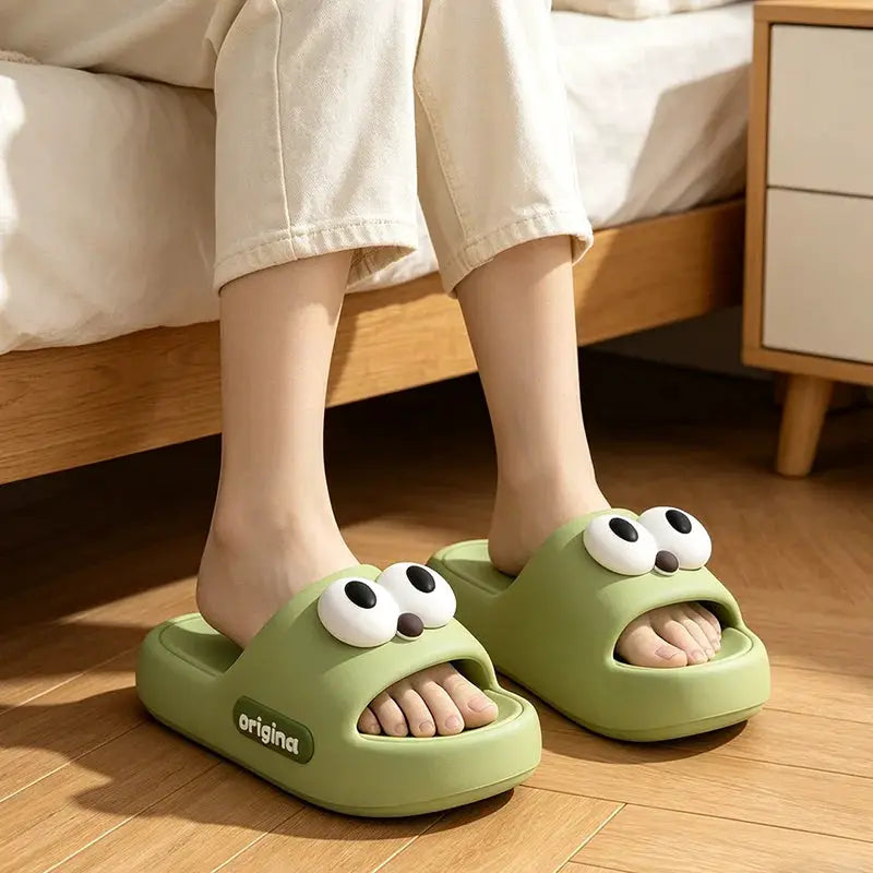 Cute Big Eyes Decorat Couple's Indoor Slippers Summer 2026 Comfort Thick Bottom Home Slippers Lightweight Non Slip Slides Women by All Mart Bristol Ltd