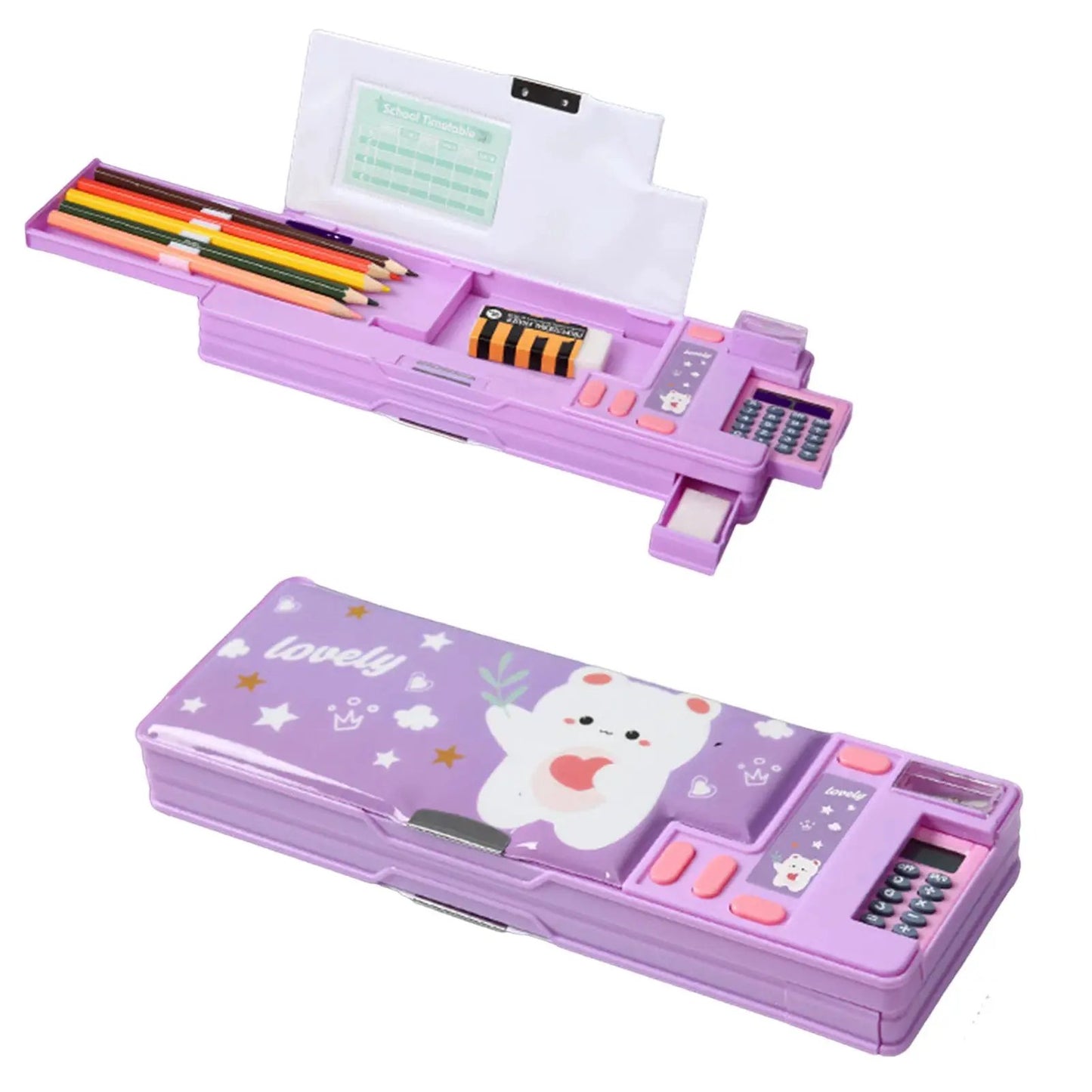 Plastic Stationery Organizer Box Unicorn Bear Astronaut Stationery Pencil Case School Gifts for Kids Teens Supplies by All Mart Bristol Ltd