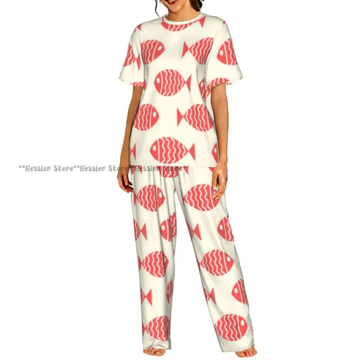 Women's Comfort Pajamas Women's Sea Fish Marine Life Short Sleeve Set Sleepwear by All Mart Bristol Ltd