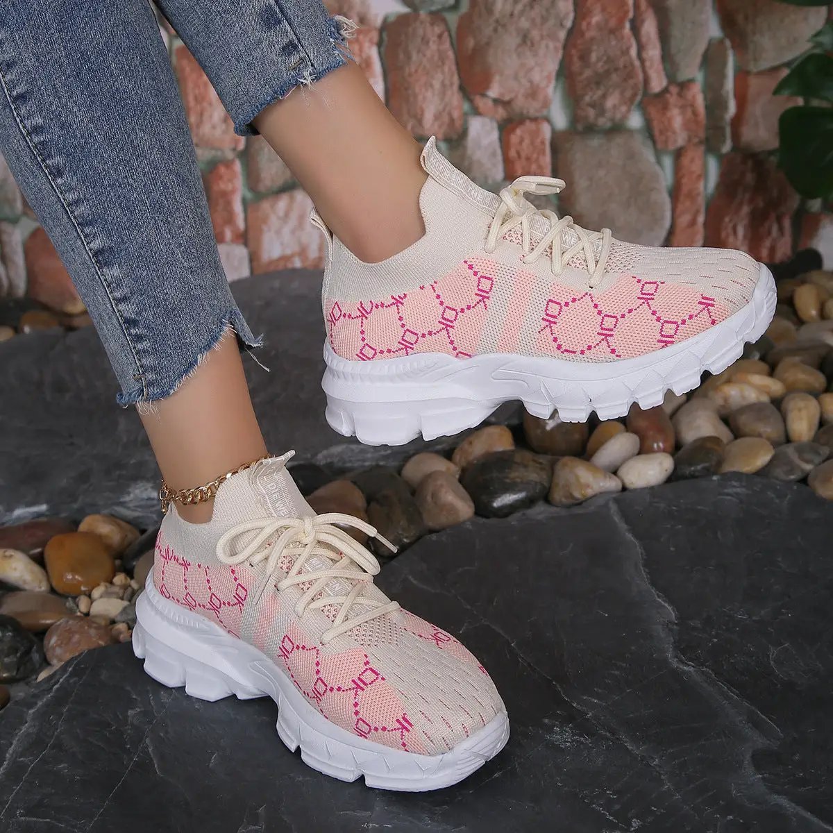 Women's Breathable Canvas Sneakers Mesh Lace Up Flat Shoes Fashion Casual Lightweight Running Sports Shoes by Dropshipman